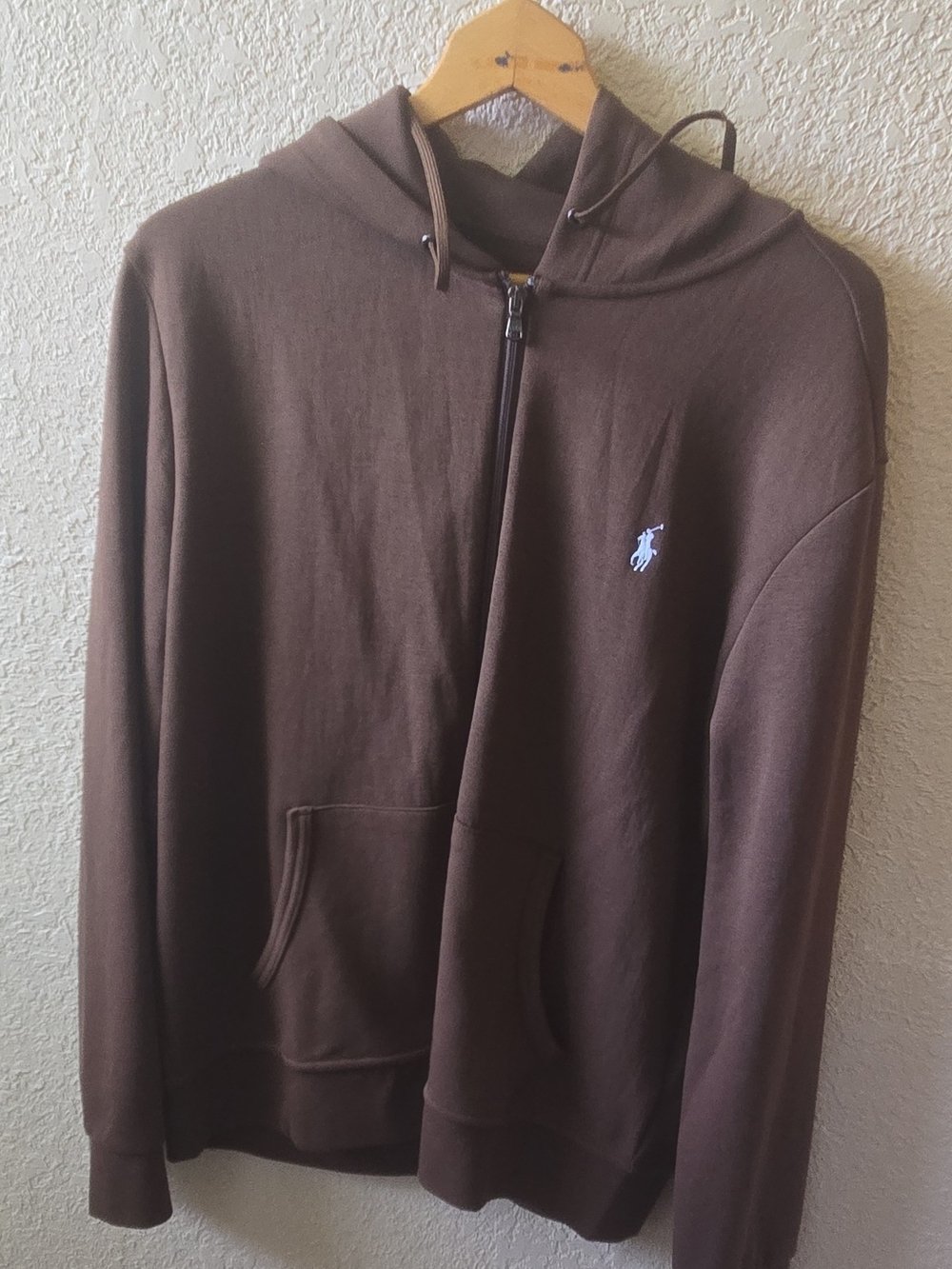 Ralph Lauren Brown Full-Zip Hooded Sweatshirt with White Polo Emblem